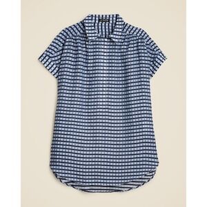 J.Crew Womens Blue‎ Gingham Plaid Textured Popover Tunic Shirt Top Medium NEW